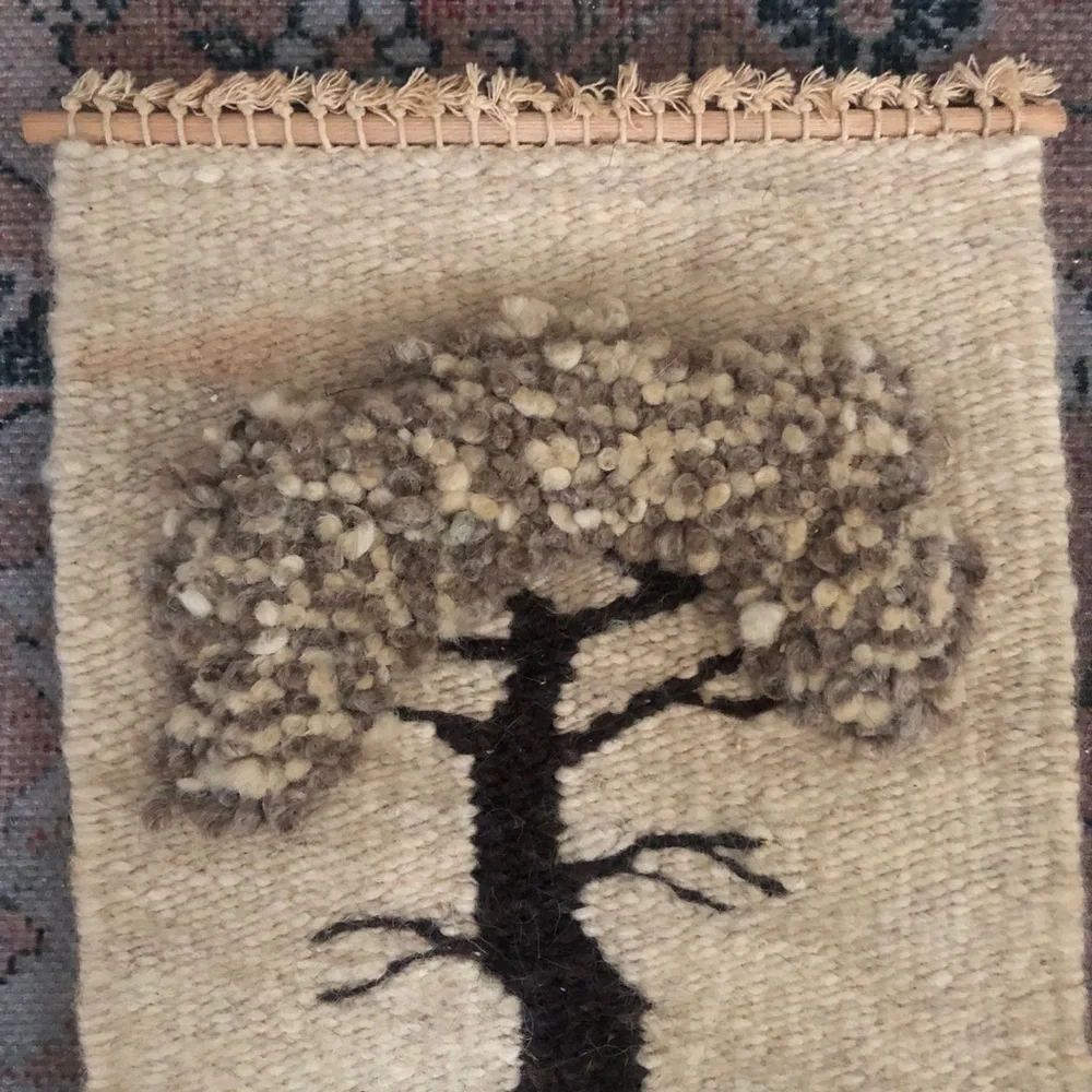Vintage 70s Handwoven 3D Wool Tapestry Africa Tree of Life Boho Wall Hanging